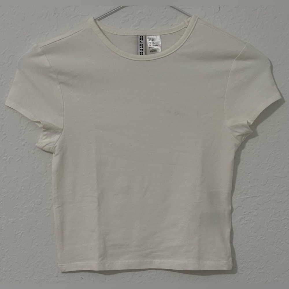 H&M Cream Fitted Short Sleeve T-Shirt